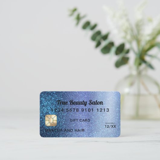 Carte de crédit Aqua Blue Parties scintillant Cert (Debout devant)