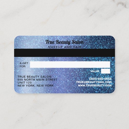 Carte de crédit Aqua Blue Parties scintillant Cert (Dos)