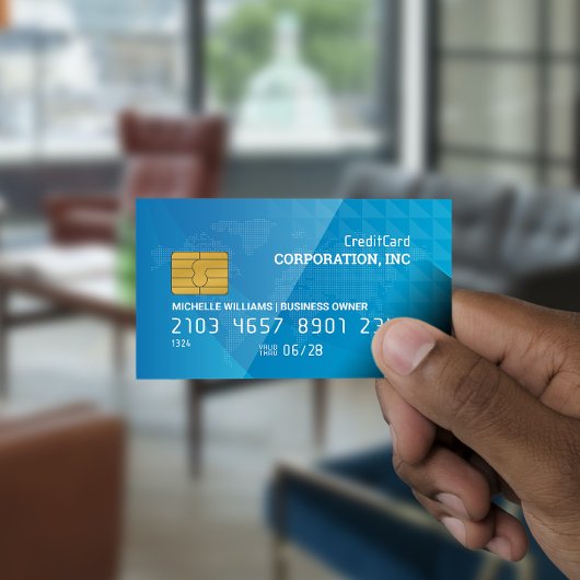 Carte de crédit | Carte du monde | Bleu géométriqu