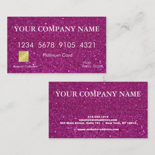Carte de crédit Elegant Pink Parties scintillant (Devant / Derrière)