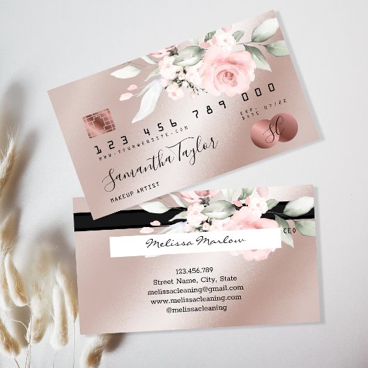 carte de crédit florale or rose