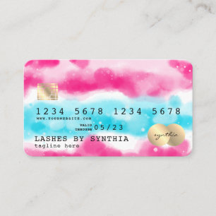 Carte de crédit Girl Blue Sky Ocean Pink Watercolo