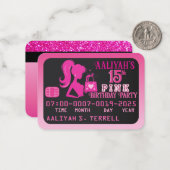 Carte de crédit Girl Rose / Black Invitations d'an (Devant/Arrière en situation)