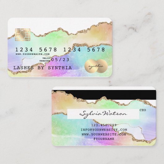 Carte de crédit Holograph Pastel agate unicorn (Devant / Derrière)
