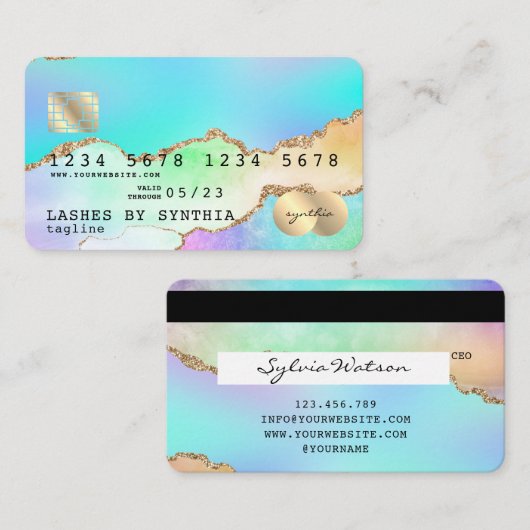 Carte de crédit Holograph Pastel rainbow agate uni (Devant / Derrière)