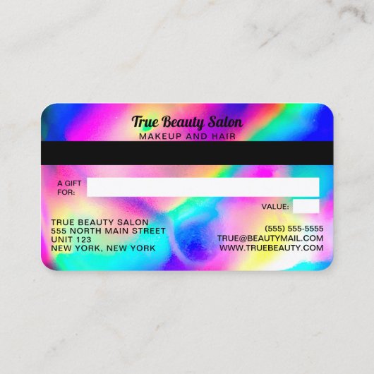 Carte de crédit Holographique du cool Neon Unicorn (Dos)