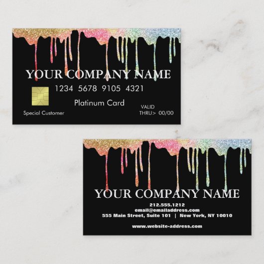 Carte de crédit noire Parties scintillant élégante (Devant / Derrière)