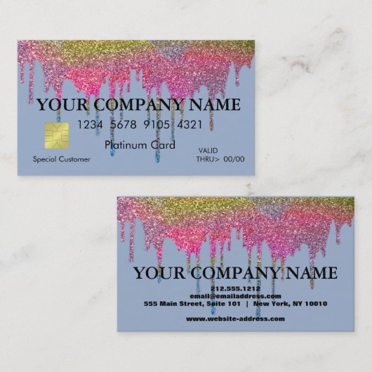 Carte de crédit noire Parties scintillant élégante (Devant / Derrière)