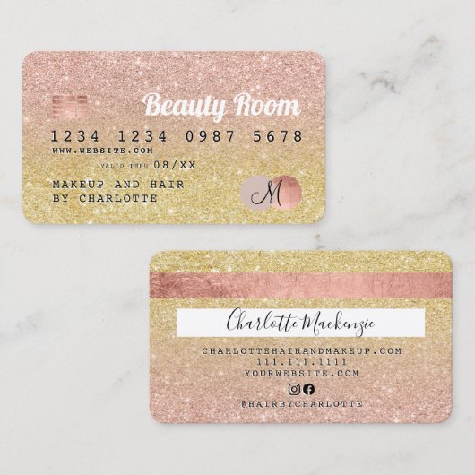 Carte de crédit rose or parties scintillant or bea (Devant / Derrière)