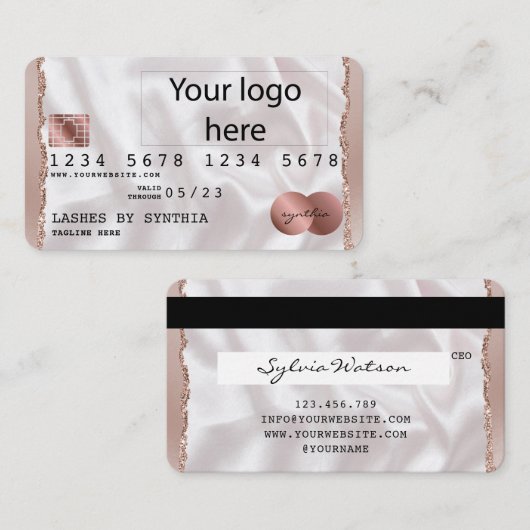 Carte de crédit Styled Ajouter votre logo Rose Gol (Devant / Derrière)