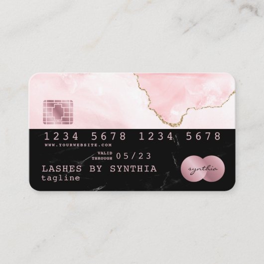 Carte de crédit Styled Black Marble blush rose agn (Devant)