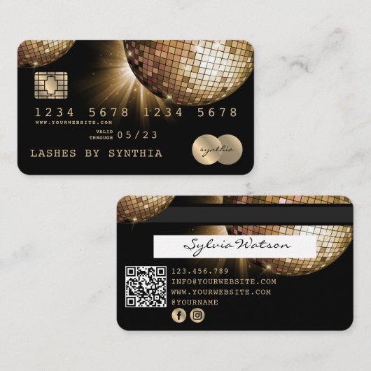 Carte de crédit Styled Gold Disco Ball Code GQR (Devant / Derrière)