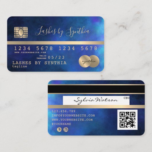 Carte de crédit Styled Gold et code QR Navy (Devant / Derrière)