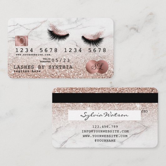 Carte de crédit Stylisé Rose Gold Lashes Marbre (Devant / Derrière)