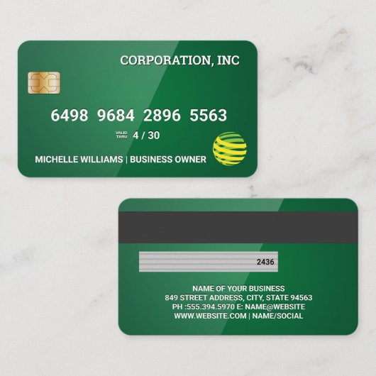 Carte de crédit | Vert brillant (Devant / Derrière)