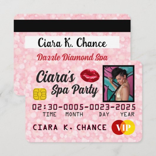 Carte de crédit VIP Pink Parties scintillant (Devant / Derrière)