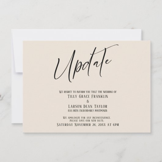 Carte de crème de mise à jour Mariage reportée par (Devant)