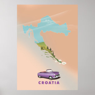 Carte de Croatie Affiche illustrée.