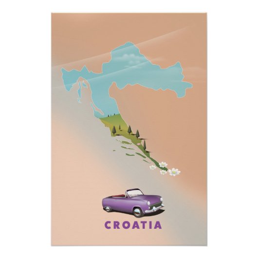 Carte de Croatie Affiche illustrée imprimée. (Devant)