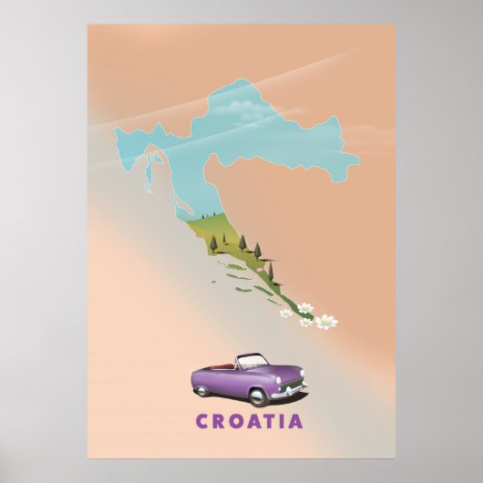 Carte de Croatie Affiche illustrée imprimée. (Devant)