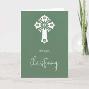 Carte de croix florale Christening Fern Green