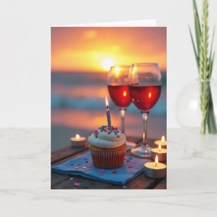 Carte de Cupcake d'Anniversaire au Coucher du Sole