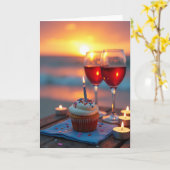 Carte de Cupcake d'Anniversaire au Coucher du Sole (Fleur jaune)