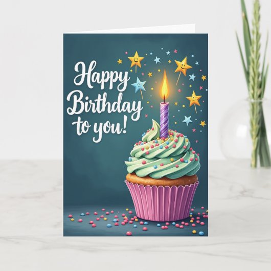 Carte de Cupcake d'Anniversaire Douce (Devant)