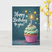 Carte de Cupcake d'Anniversaire Douce (Fleur jaune)