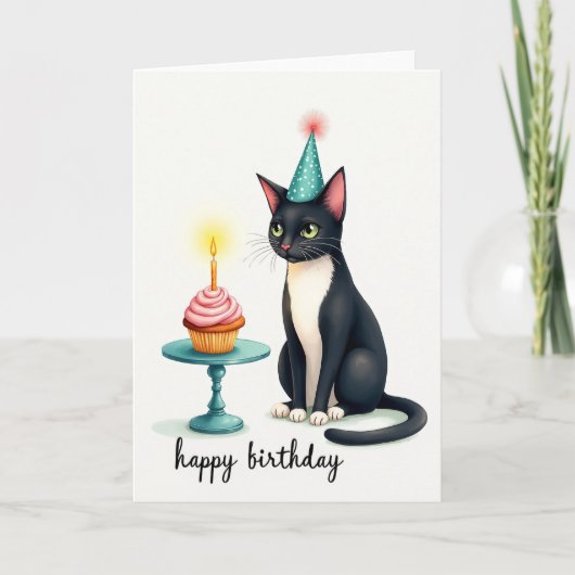 Carte de Cupcake d'anniversaire félin (Devant)