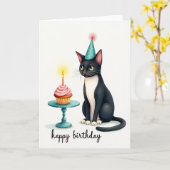 Carte de Cupcake d'anniversaire félin (Fleur jaune)