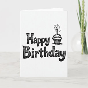 Carte de Cupcake d'Anniversaire Noir Blanc