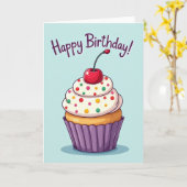 Carte de Cupcake d'Anniversaire Pastel (Fleur jaune)