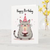 Carte de Cupcake de Chat Fantaisiste (Fleur jaune)