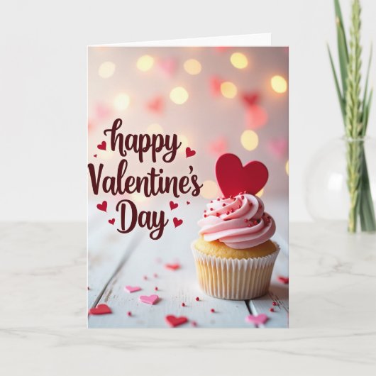 Carte de Cupcake de la Saint-Valentin Rose (Devant)