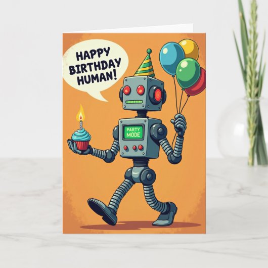 Carte de Cupcake de Robot de Fête (Devant)