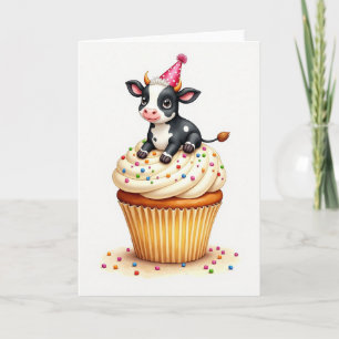 Carte de Cupcake de Vache d'Anniversaire Douce