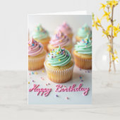 Carte de Cupcake Pastel Joyeux (Fleur jaune)
