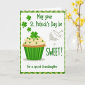 Carte de Cupcake rayé vert (Fleur jaune)