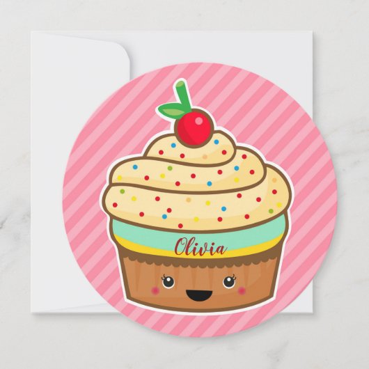Carte de cupcake ronde avec nom (Devant)