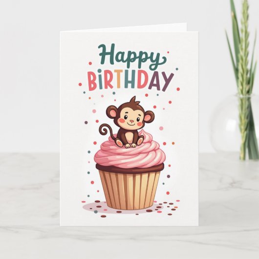 Carte de Cupcake Singe Joyeux Anniversaire (Devant)