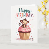 Carte de Cupcake Singe Joyeux Anniversaire (Fleur jaune)