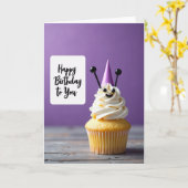 Carte de Cupcake Violet Festif (Fleur jaune)