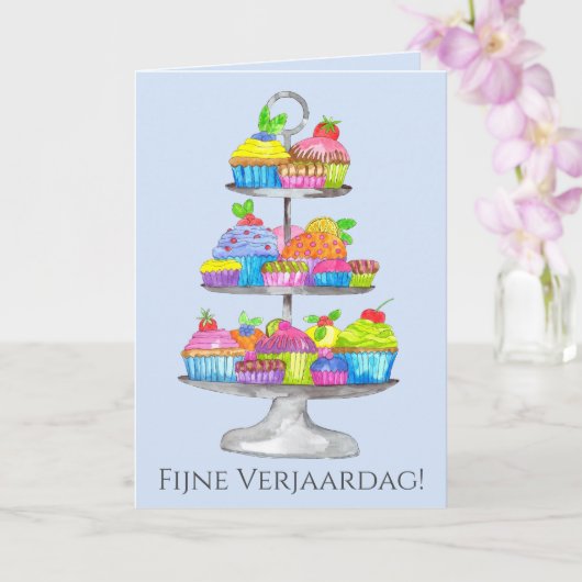 Carte de cupcakes aquarelle pour anniversaire néer (Orchidée)