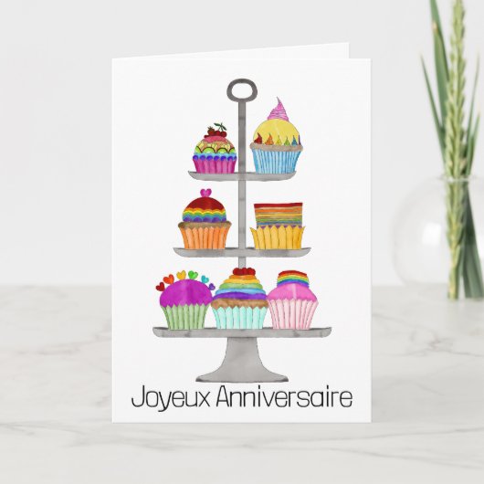 Carte de cupcakes aux couleurs arc-en-ciel (Devant)