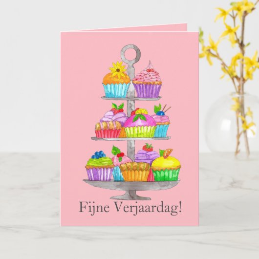 Carte de cupcakes Watercolor (Fleur jaune)