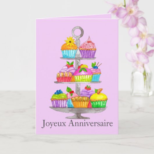 Carte de cupcakes Watercolor (Orchidée)
