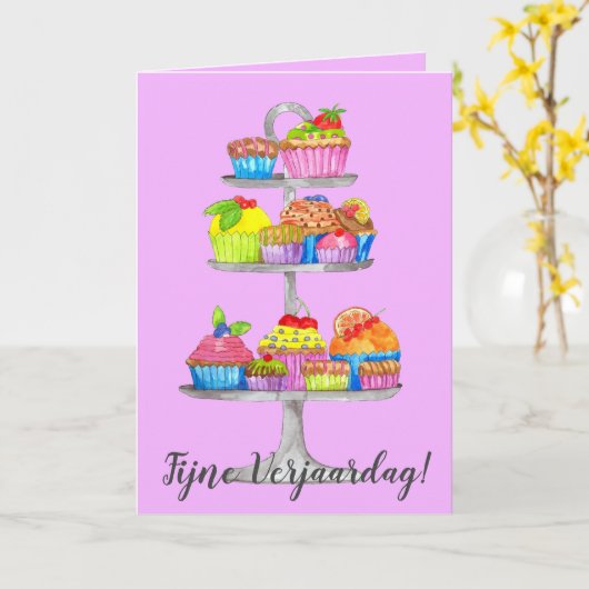 Carte de cupcakes Watercolor (Fleur jaune)