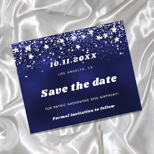 Carte de date d'anniversaire marine bleu argent en