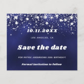 Carte de date d'anniversaire marine bleu argent en (Devant)